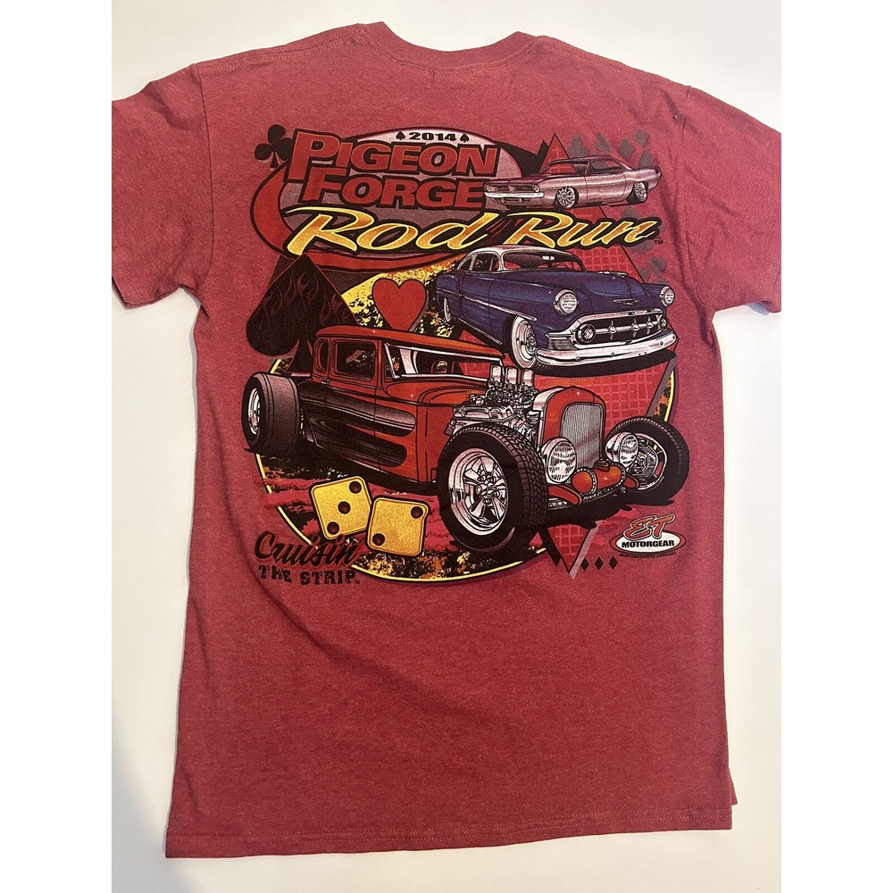 Gildan Pigeon Forge Rod Run 2014 Red T Shirt Men Size Small Car Show